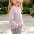 thumbnail image 4 of Yeaiivve Baby Toddler Girls Cute Tops Long Sleeve Ruffle Hem Blouse for Kids Cotton Blend Soft Crewneck Basic Tees Little Girl Solid Color Casual T-Shirts Fall Clothes Purple 3 Years, 4 of 8