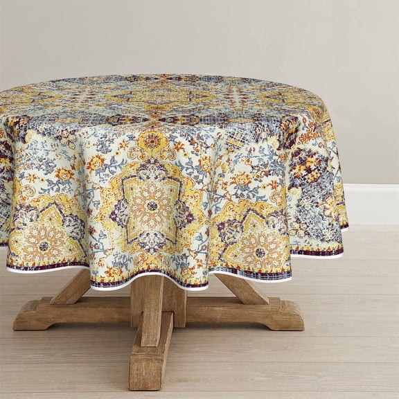 Boho Bohemia Style Tablecloth 70×70 Inch Round, Yellow Vintage Country Rustic Farmhouse Magical Fall Orange Washable Seasonal Table Cover for Party Picnic Dinner Decor Table linen