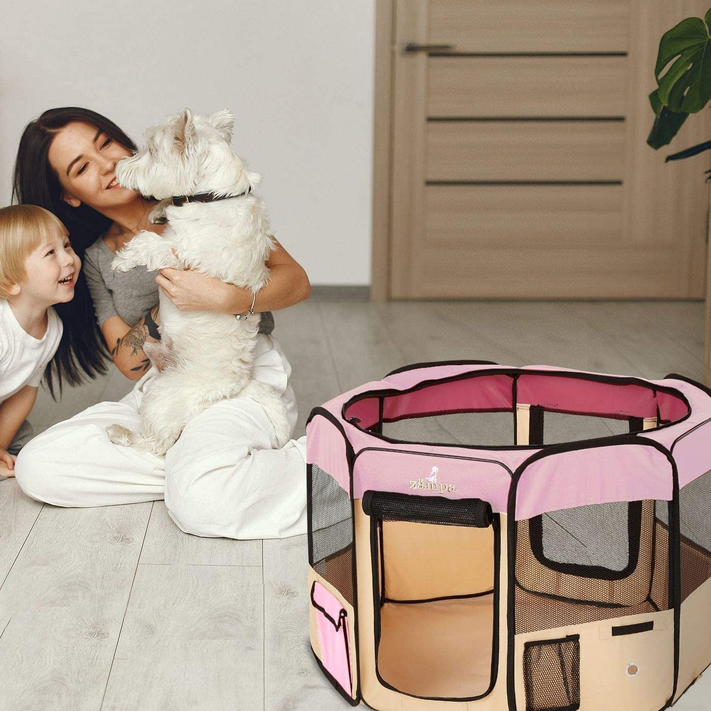 Zampa Portable Foldable Pet playpen Exercise Pen Kennel & Carrying Case, Indoor, Outdoor Use, Water resistant
