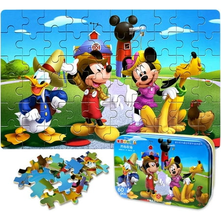 Disney Mickey Mouse Puzzles in a Metal Box 60 Piece for Kids Ages 4-8 ...