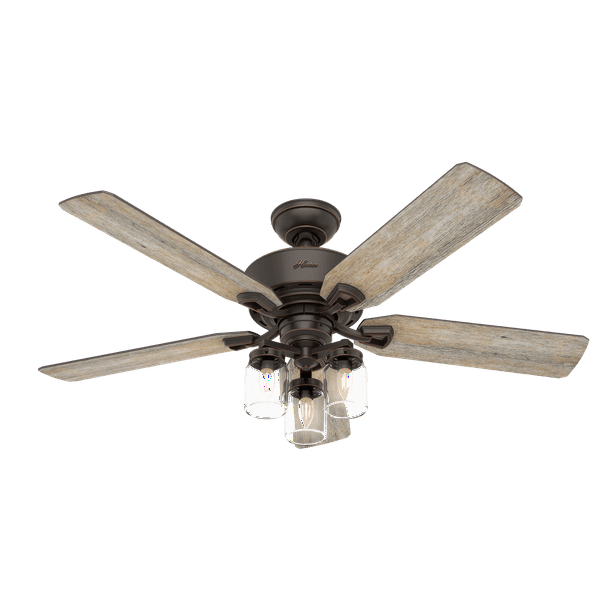 52 Hunter Devon Park Onyx Bengal Ceiling Fan With Led Light Kit And Integrated Remote Control Com 52 Hunter Devon Park Onyx Bengal, Ceiling Fan With Mason Jar Lights