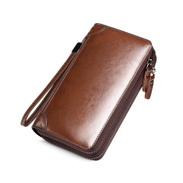 Guardurnaity Cartera para hombre, monedero Vintage grande con cremallera doble, bolso multifunción de gran capacidad para bolsas de paquete de Carteras Marrón