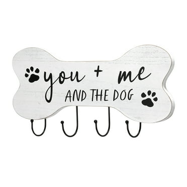 Mainstays Indoor Wooden You Me and the Dog Sign Hook White Farmhouse Style 7.75" x 15.75"