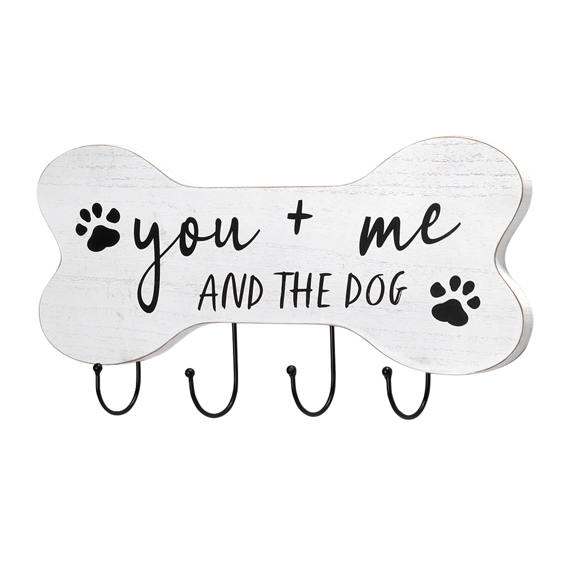 Mainstays Indoor Pet Wall Plaque with 4 Hooks, White Farmhouse Bone Sign, 7.75 in x 15.75 in