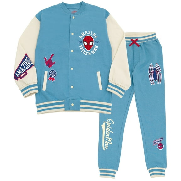 Marvel Spider-Man Toddler Boys Fleece Bomber Jacket and Jogger Pants Blue 2T