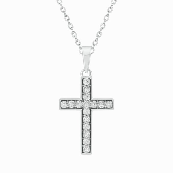 Cali Trove Diamond Cross Pendant Necklace, 1/20 Ct Natural Diamonds, 925 Sterling Silver or Vermeil, 18" Chain, Faith Jewelry