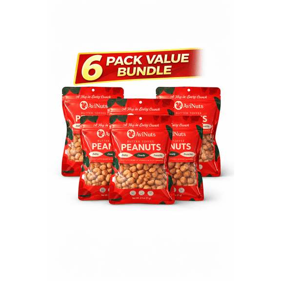 Butter Toffee Peanuts, Sweet & Crunchy Toffee Coated Peanuts, 6 Pack Single Serve Snack Packs, 2.5 oz Each (Total 15 oz)