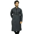 thumbnail image 2 of Atasi Casual Men's Long Cotton Mandarin Collar Gray Shirt Tunic-Large, 2 of 7