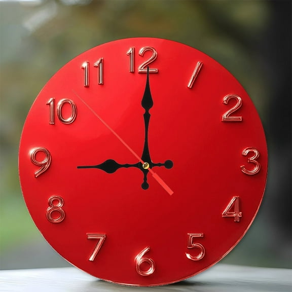 Red Round Wall Clock Modern Home Decor 10-Inch Silent Wooden Wall Clock, Battery Operated (AA Batteries Not Included), Artistic Home Decor
