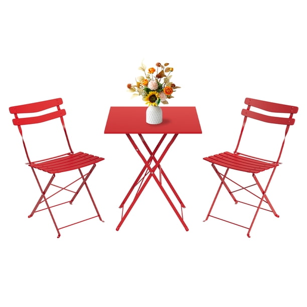 QinaQin Juego bistró de 3 piezas para patio con diseño plegable, mesa y 2 sillas para balcón, jardín, terraza o interior, sin necesidad de armado