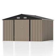 Patiowell Size Upgrade 10 x 8 ft. Outdoor Storage Metal Shed with Sloping Roof and Double Lockable Door, Brown
