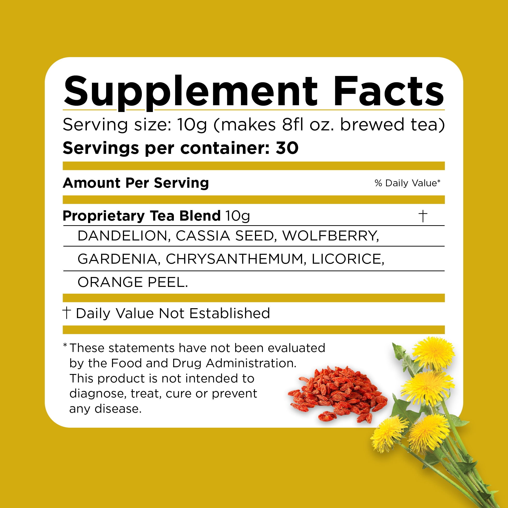 Dandelion Wolfberry Tea – 7 Natural Ingredients Herbal Tea Bags for Kidney and Liver Health, Dandelion Chinese Wolfberry Tea Bags Organic - 30 Servings