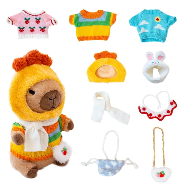 Peluche WAKSUN Capybara con 10 prendas y accesorios de 26 cm