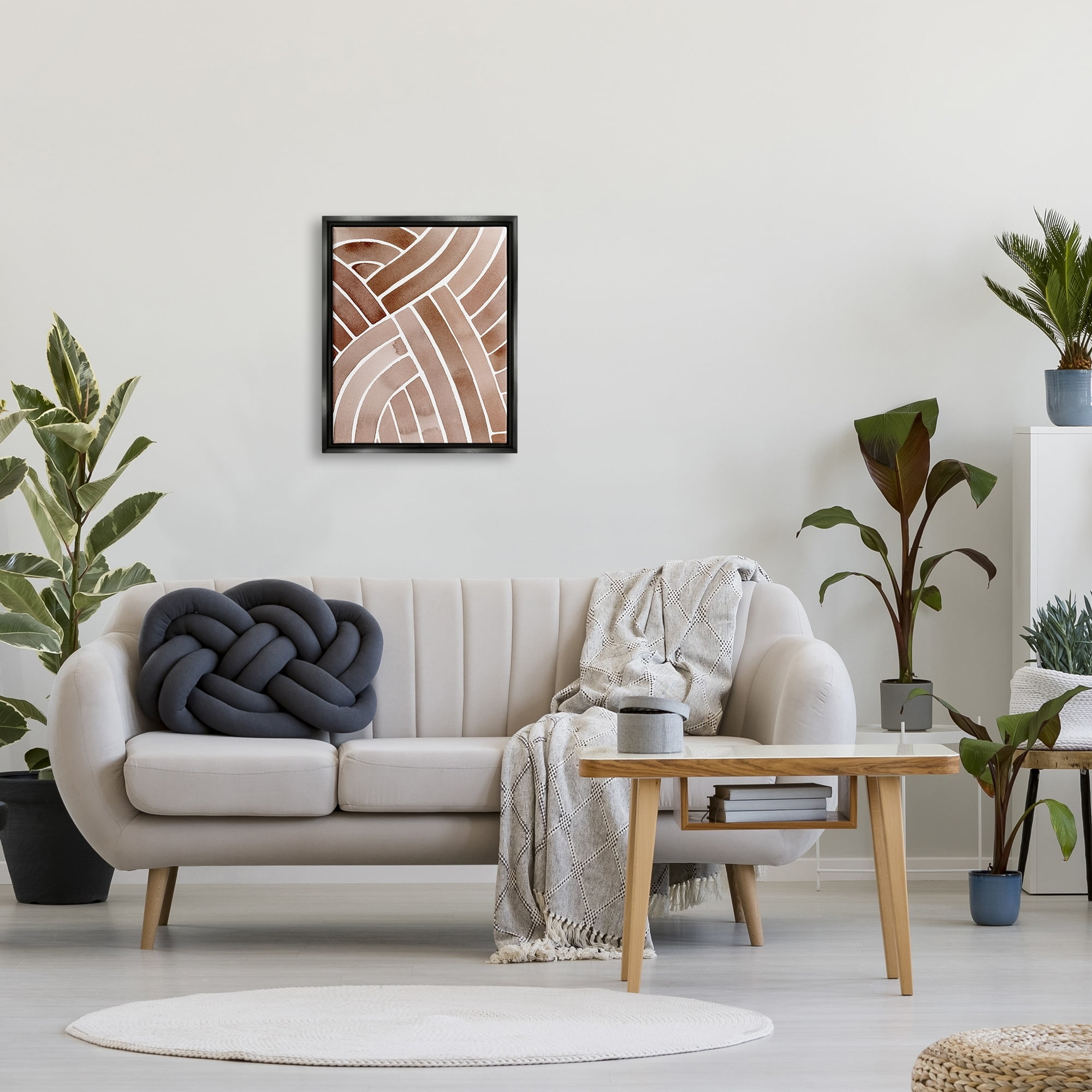 Stupell Industries Modern Brown Intertwining Lines Stripes Watercolor Detail Painting Jet Black Floating Framed Canvas Print Wall Art, Design by Grace Popp