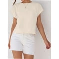 thumbnail image 5 of Womens Short Sleeve T-Shirts Round Neck Rolled Dolman Sleeve Tops Solid Casual Cropped Tees, 5 of 7