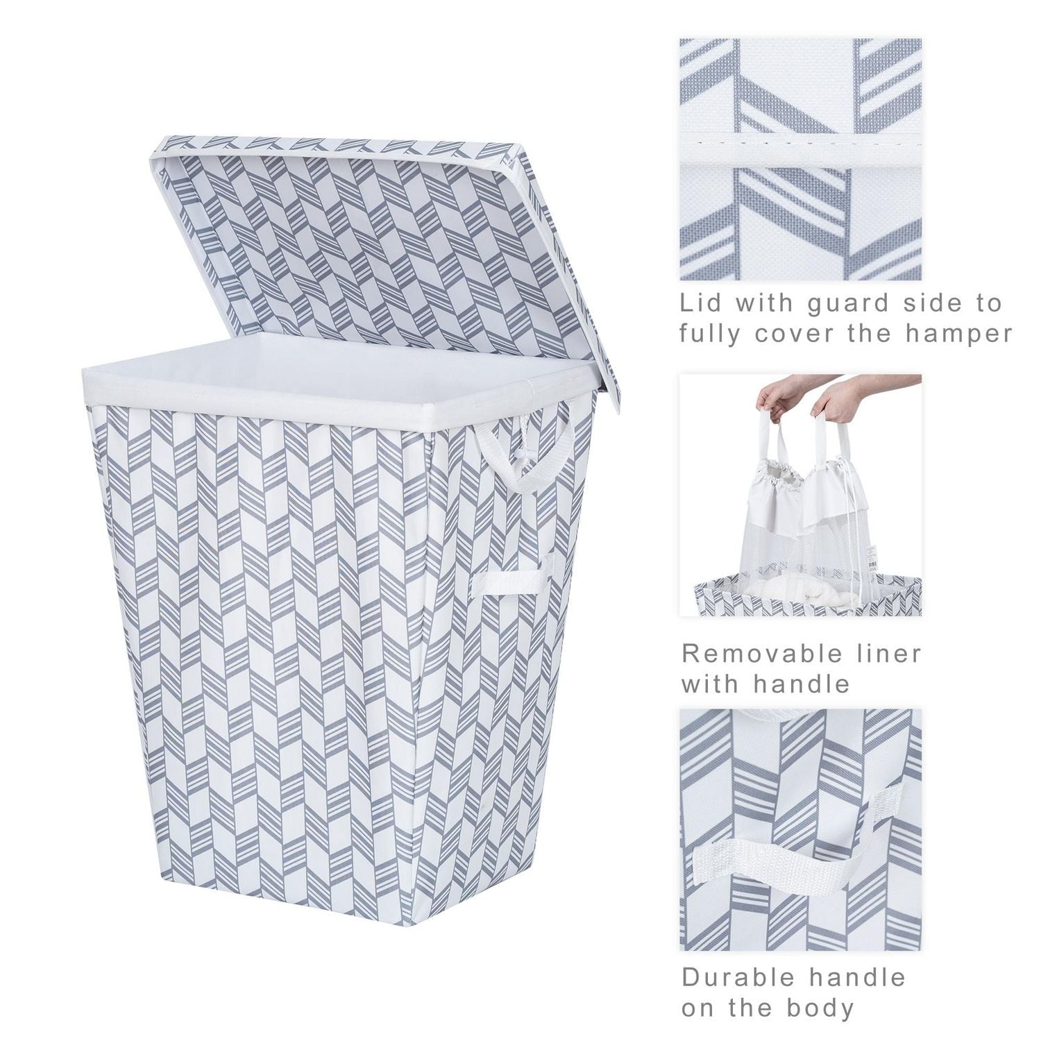 Mainstays panier à linge avec couvercle, sac doublé amovible et lavable pour adulte, panier de rangement pour chambre ou dortoir Taille du produit: 18 in. W x 13 in. D x 22.3 in. H/ 45,7 cm x 33 cm x 56,5 cm