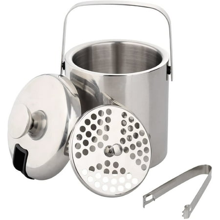 

1.2L Double Tier Ice Cube Tray Stainless Steel Ice Bucket Ice Bucket with Lid，Ice Bucket Ice Clip Slant Beer Bucket Cup