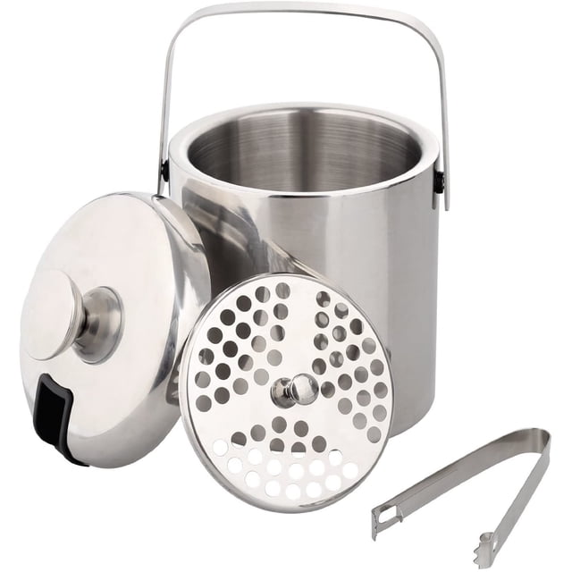 Bandeja de cubitos de hielo de doble nivel de 1.2L Cubo de hielo de acero inoxidable Cubo de hielo con tapa, cubo de hielo Clip de hielo Copa de cubo de cerveza inclinada Adepaton ZH-494