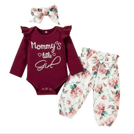 

DOUBFIVSY 3Pcs Newborn Baby Girl Clothes Baby Boy Girl Clothes Long Sleeve Outfit Romper Pants Headband Cute Toddler Baby Girl Clothes Set