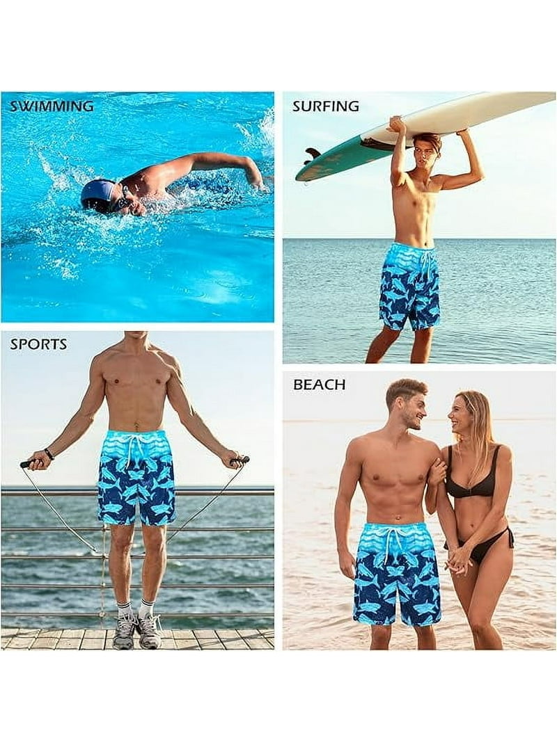 Pantaloncini Da Bagno Uomo In Tessuto Quick-Dry, Con Fodera In Rete, Tasche Con Cerniera, Cintura Elastica, Per Nuoto, Surf E Spiaggia, Leggeri E Traspiranti - 2