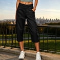 thumbnail image 2 of Womens Straight Leg Capri Cargo Pants High Waisted Button Closure Cropped Trousers with Pockets Casual Work Hiking Pants Black, 2 of 7