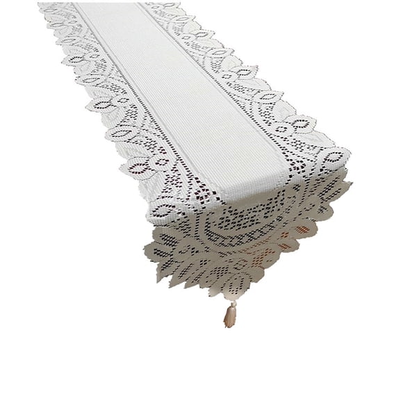 Decorative Table Banner for Home - Elegant Lace Table Flag for Tea Table Cabinet Piano Frame and More - White and Red Holiday