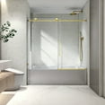 thumbnail image 3 of Brushed Gold Frameless Shower Door with 70MM 304 Stainless Steel Pulleys, Adjustable Soft-Close, Nano Easy-Clean & Explosion-Proof Film | Fits 55-60.8" Spaces, 3 of 7