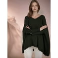thumbnail image 4 of Women'S V-Neck Batwing Sleeve Casual Fringed Hem Oversized Knit Poncho Sweater Black S/M, 4 of 9