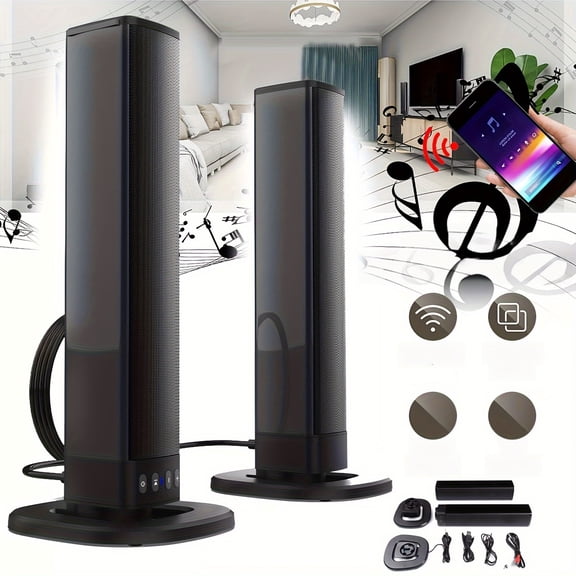 Sound Bar for TV with Subwoofer, 20W, Detachable Wireless TV Soundbar 3D Surround Sound System TV Speaker for Home Theater Audio, TF/AUX/FM/RCA, Movie, Game