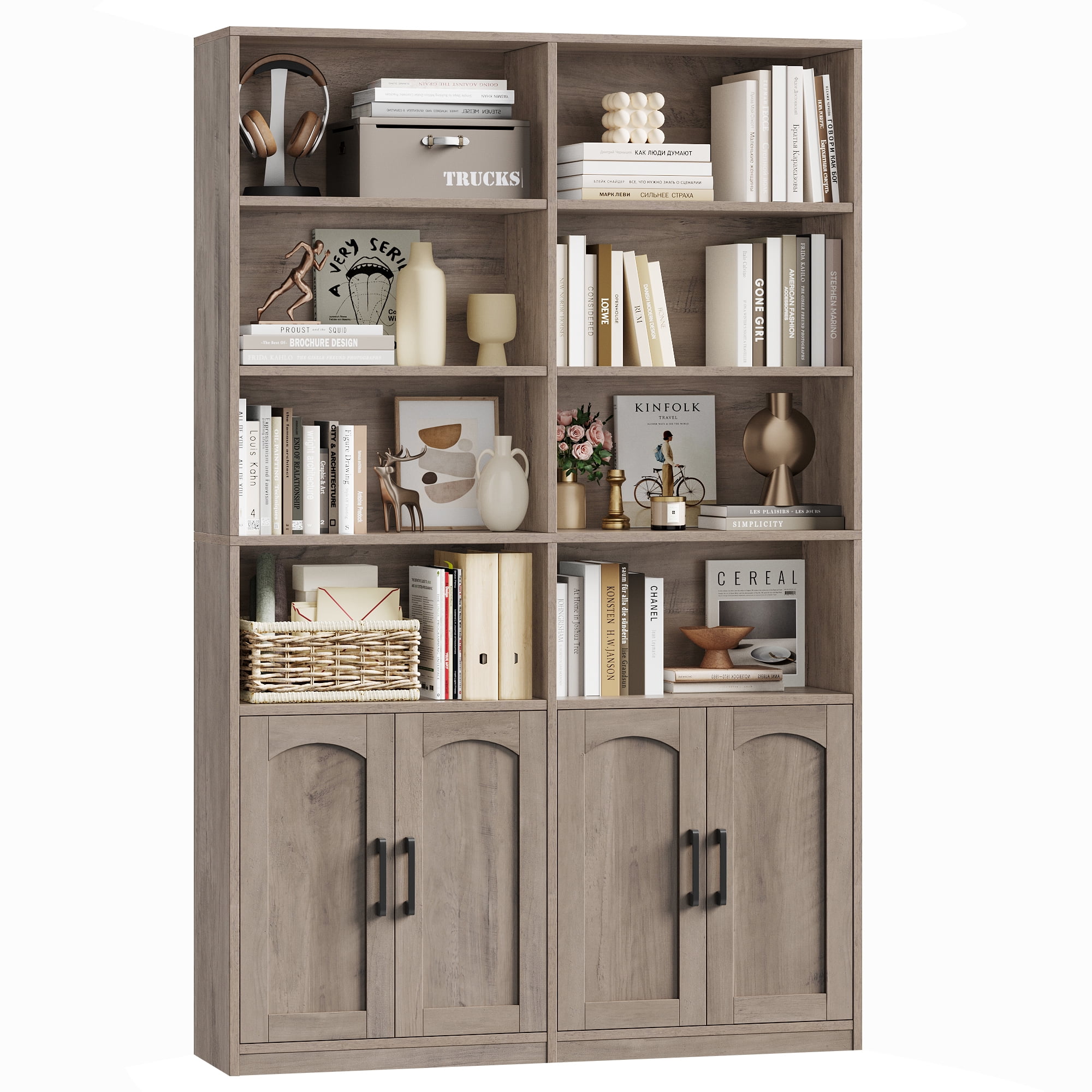 Homfa 73″ Tall Bookcases with Doors, 8 Cubes 6-Tier Double Row Bookshelf, Bookcase for Living Room Home Office, Wash Grey