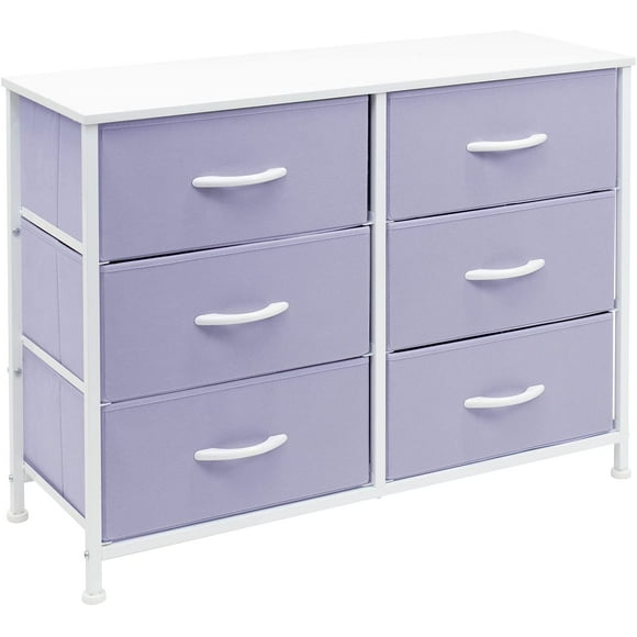 Sorbus Dresser with 6 Drawers - Furniture Storage Tower Unit for Bedroom, Hallway, Closet, Office Organization - Steel Frame, Wood Top, Easy Pull Fabric Bins (6-Drawer, Pastel Purple)
