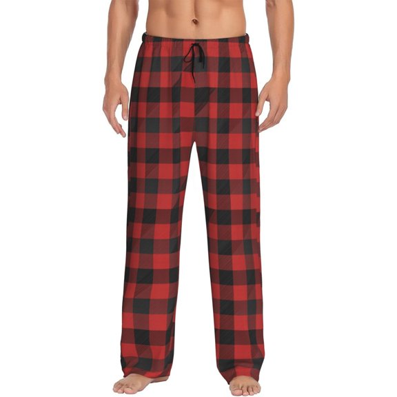 Hirioo Red Black Plaid for Women's PJ Pajama Pants Sleep Pants Women's Home Trousers with Pockets,S-3XL-Large