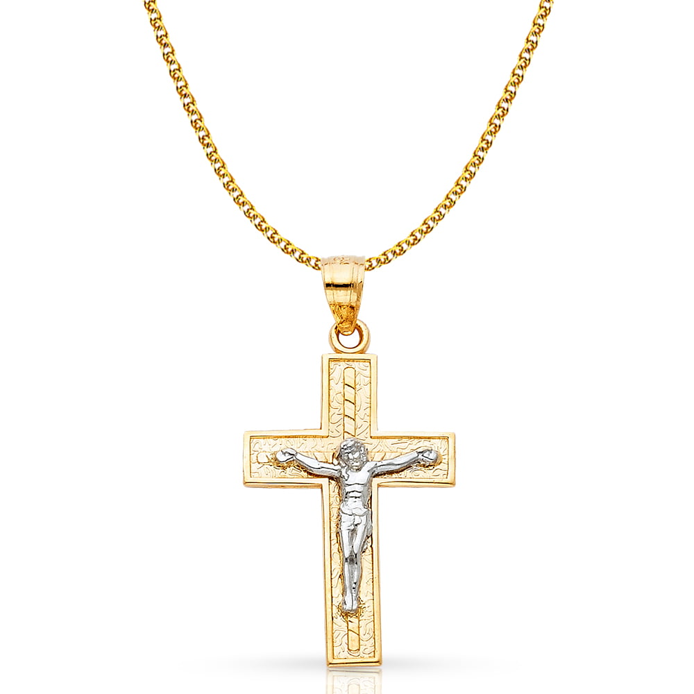 Details about   Jesus Cross Men Pendant Necklace 14k Two Tone Gold