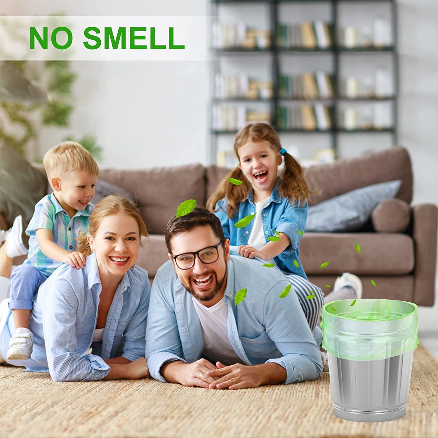 Walbest Small Trash Bags, Tear & Leak Resistant Small Garbage Bags, Flat Opening Large Capacity for Bathroom Bedroom Office Kitchen Trash Can-5 Rolls