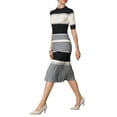 thumbnail image 4 of INSPIRE CHIC Womens Knit Striped Dresses 2024 Short Sleeve Midi Ribbed Sweater Dress XL Grey, 4 of 4