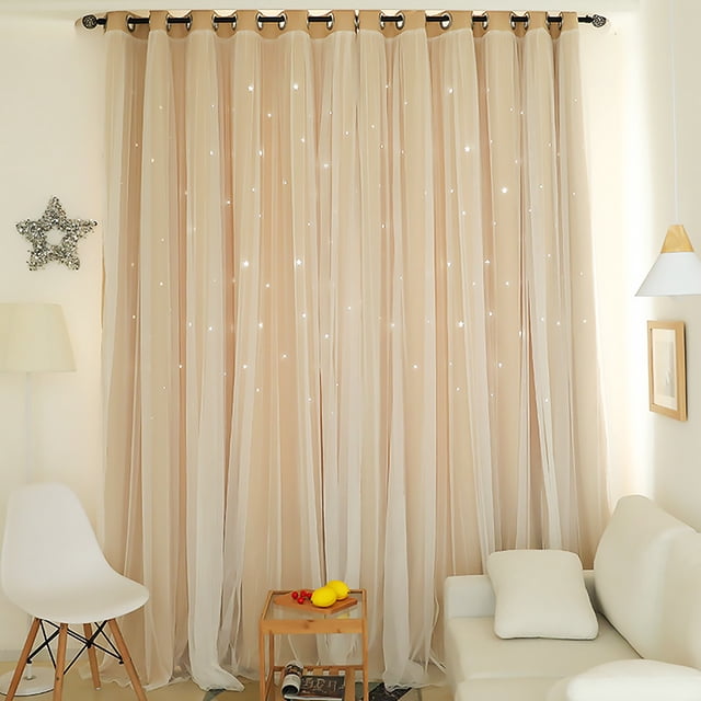 Cortina de gasa Toystoory para ventana de dormitorio y sala de estar Doble capa Beige 200*100*0.1 cm