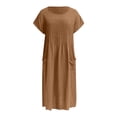 thumbnail image 7 of Avolia Plus Size Women Short Sleeve Dress with Pockets Pleats Round Neck Lightweight Casual Wear Brown XL, 7 of 7