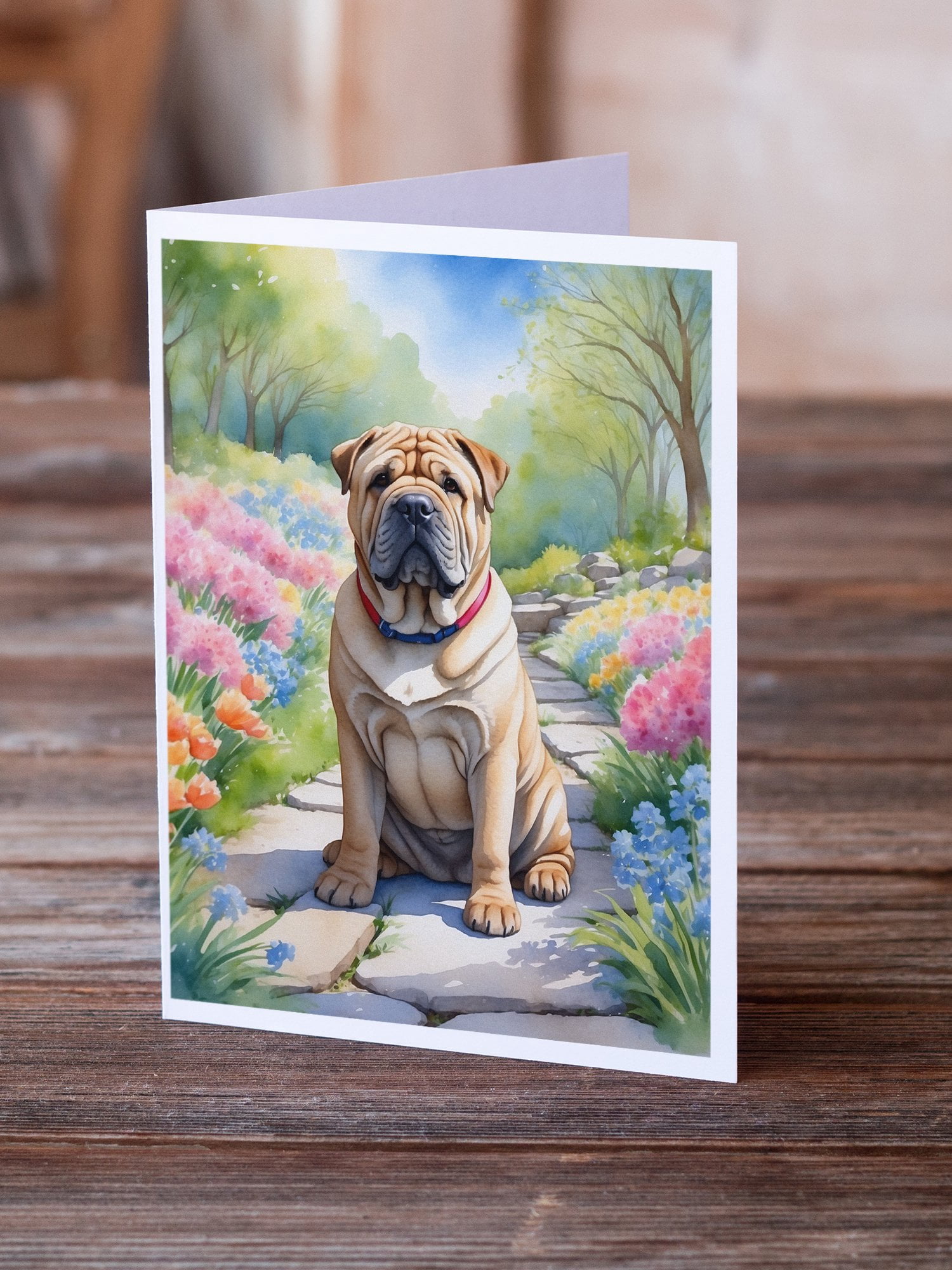 Shar Pei Spring Path Greeting Cards Pack of 8 7 in x 5 in