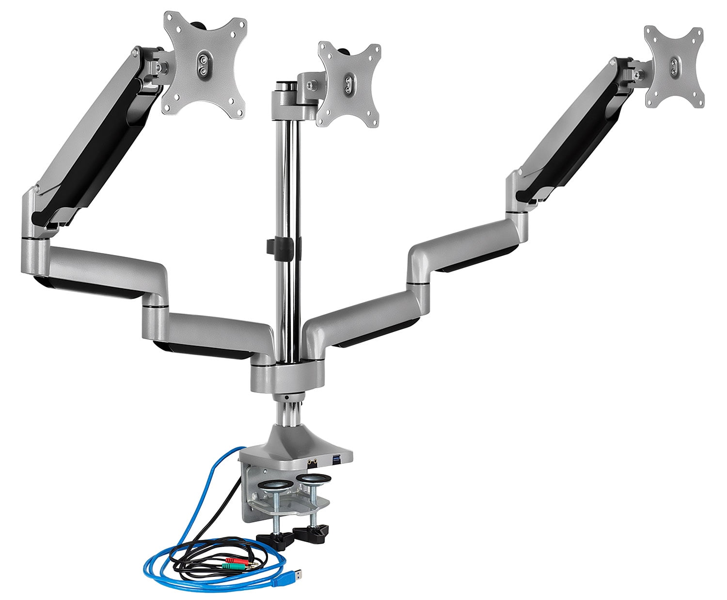 MountIt! Triple Monitor Mount Desk Stand with USB and Audio Ports