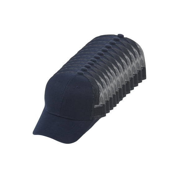 12-Pack Youth Adjustable Trucker Mesh Caps - Navy