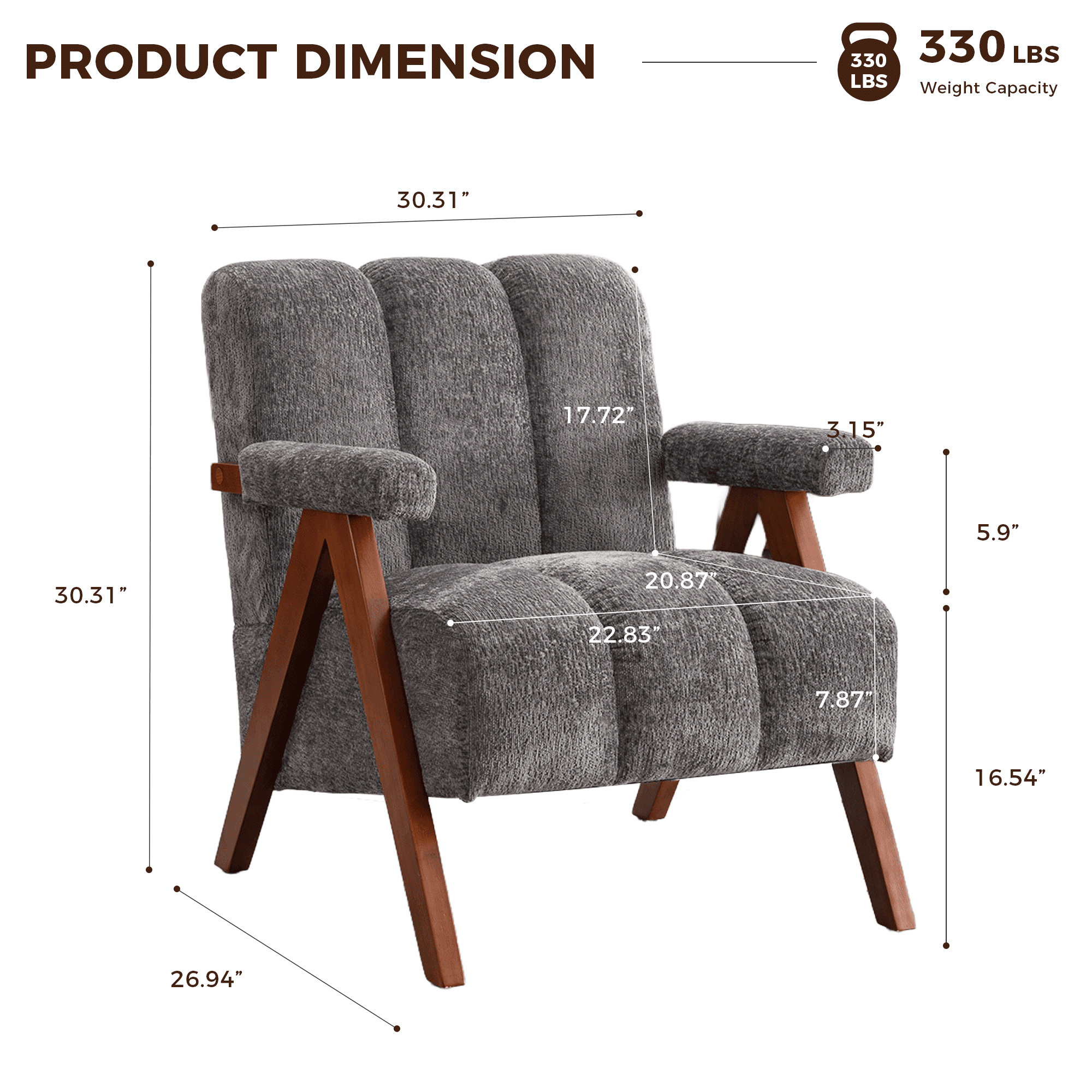 MOONMISS Mid Century Modern Accent Chair with Solid Wood Frame, Boucle Upholstered Living Room Chairs with Thick Cushion, Comfy Tufted Arm Chair for Bedroom,Gray