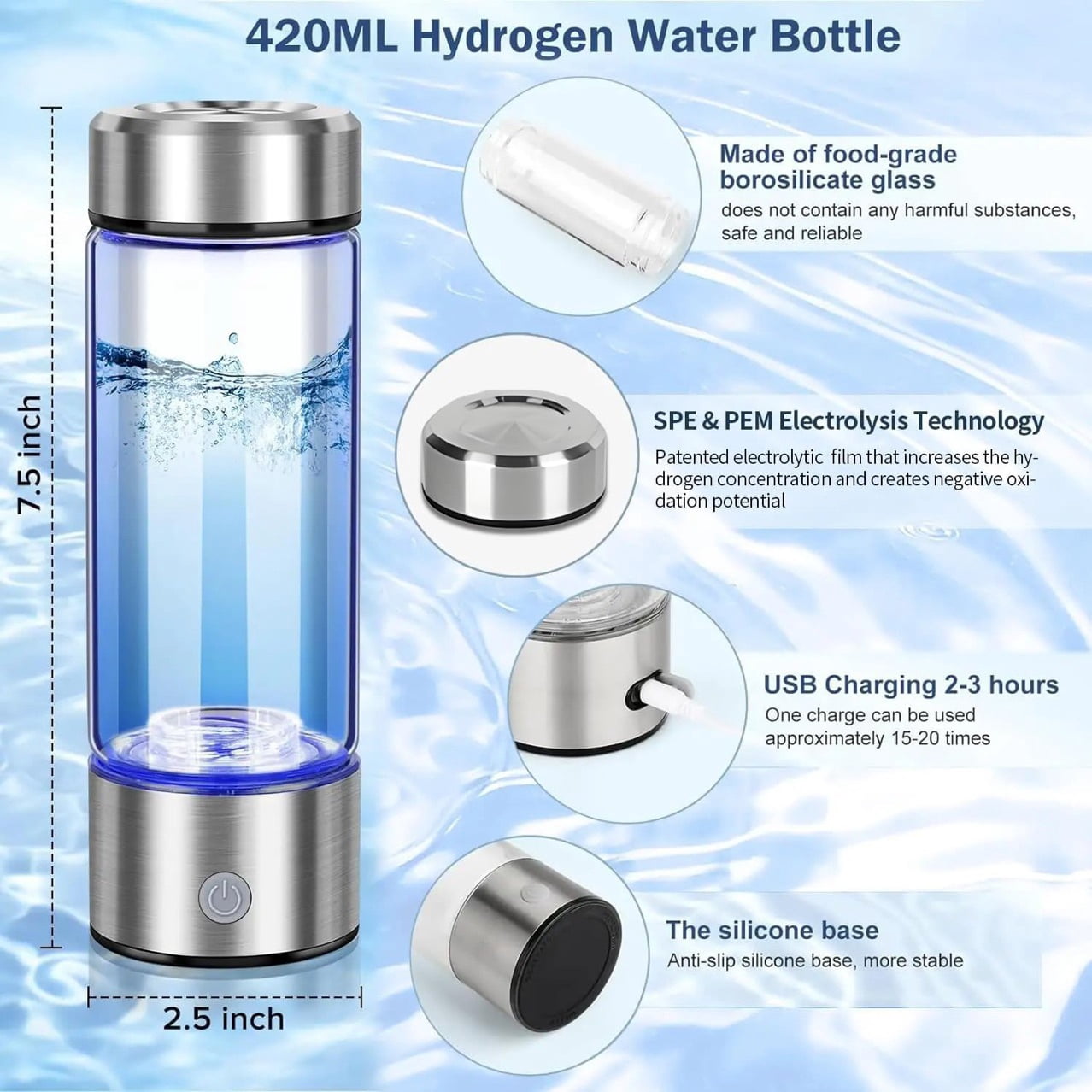 Hydrogen Water Bottles 2 in 1 Hydro Water ionizer Generators with PEM SPE Technology,Sports Water Bottles,Hydrogen Water for Home, Office, Daily Drinking Back-to-School Gift