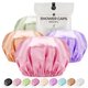 thumbnail image 1 of Gorro de ducha para mujer Gorros de ducha extra grandes reutilizables para hombres Satén Doble capa EVA Gorros de pelo largo impermeables (púrpura claro, marrón, rosa, verde, paquete de 4), 1 of 5