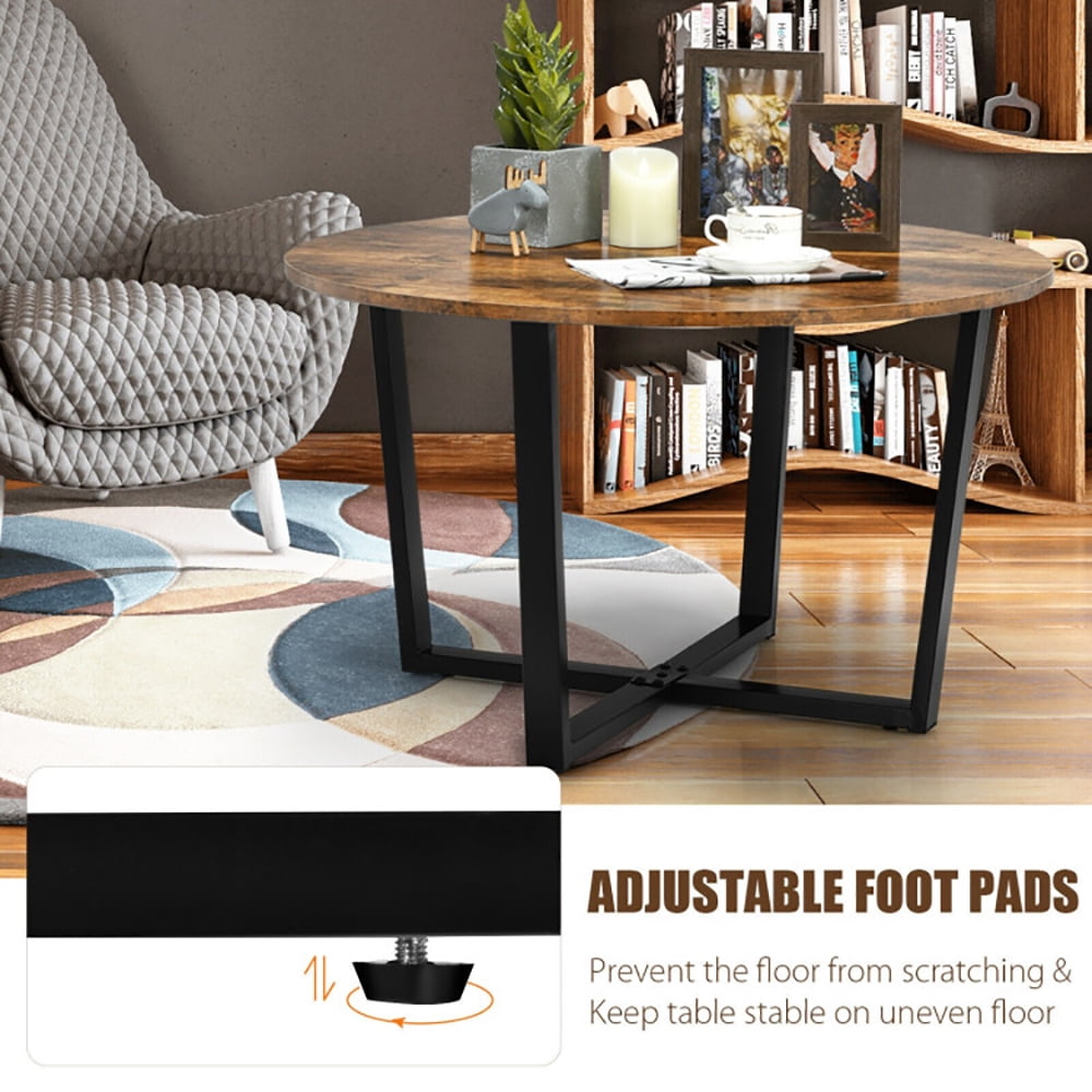 Finihen Round Coffee Table, Round Industrial Style Cocktail Side Coffee Table With Metal Frame, for Living Room, Reception Room, Brown Finihen Round Coffee Table, Round Industrial Style Cocktail Side Coffee Table With Metal Frame, for Living Room, Reception Room, Brown