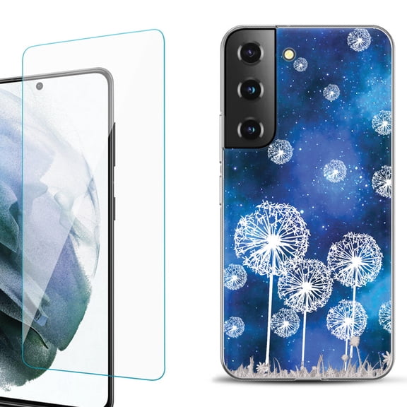 Slim-Fit Fashion Gel Phone Case for Samsung Galaxy S22  5G / S22 Plus 5G, with Tempered Glass Screen Protector, by OneToughShield ® - Dandelion Stars