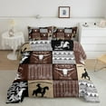 thumbnail image 2 of Country Western King Bedding Set,Tribe Geometry Aztec Comforter Set Cowboy Horse Quilt,Gothic Bull Skull Duvet Insert Cowgirl Southwestern Decor,Black Brown, 2 of 5