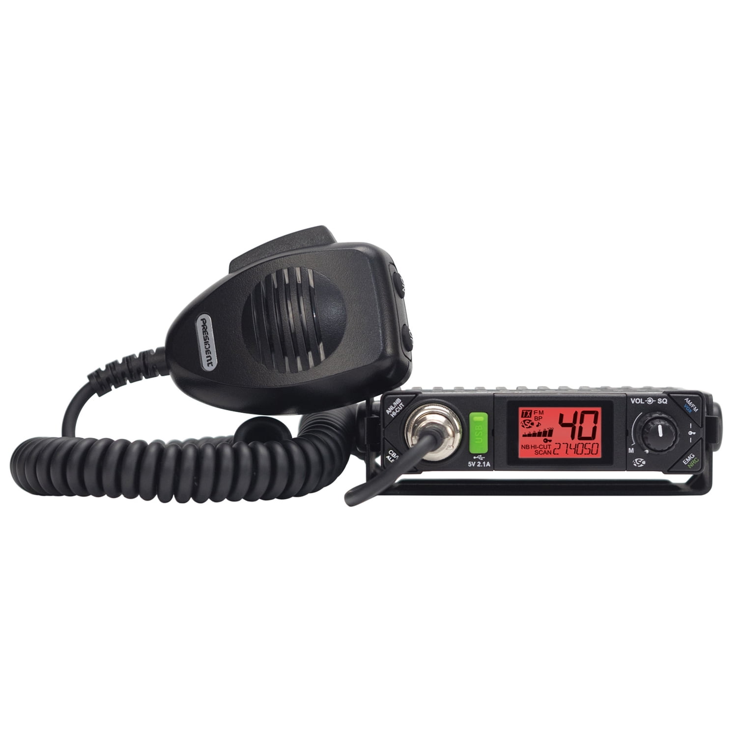 PRESIDENT CB Radio Premium Compact Kit with BILL III FCC 40-Channel AM/FM/Alert CB Radio with P-Channels, Mic, and Virginia Fixed-Magnet-Mount Antenna