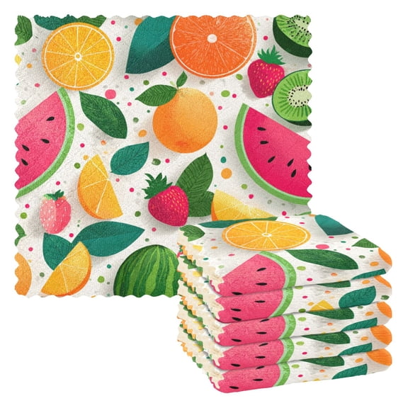 6 Pieces of Kitchen Towels 11x11Inch Kitchen Dish Cloths Kitchen Dish Towels Reuseable Cleaning Cloths Watermelon Orange