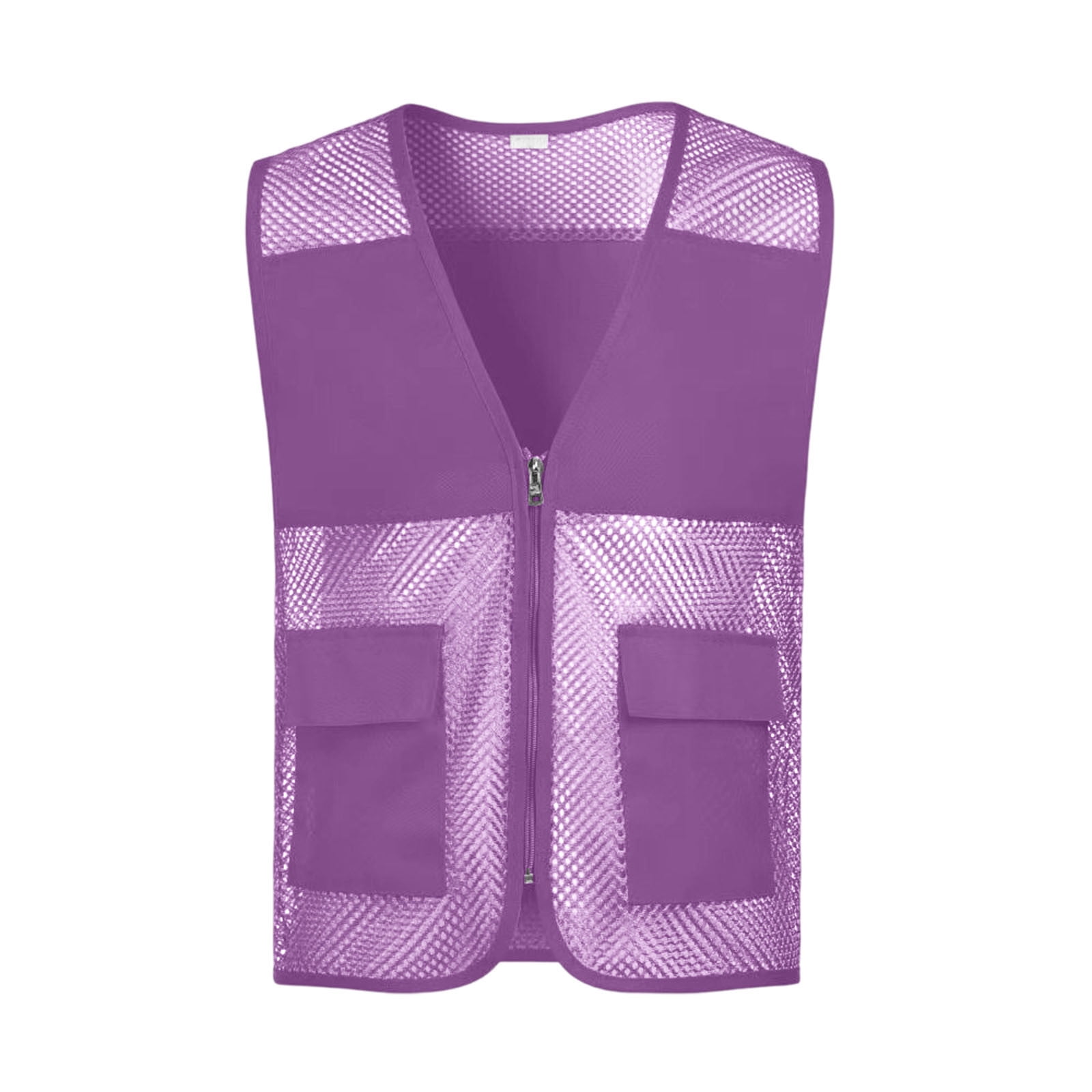 Womens Tank Tops- Hi Vis Reflective Safety Vest for Men Women Zip Up Mesh Work Vest with Pockets for Construction Purple XL