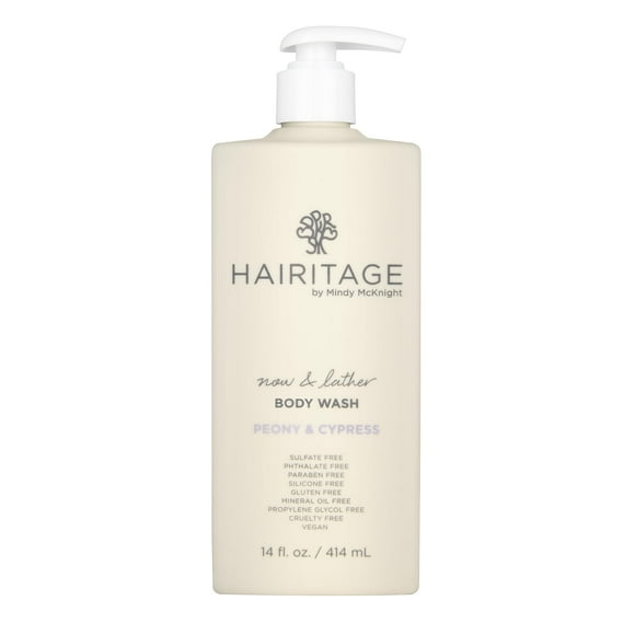 Hairitage Now & Lather Gel Douche Parfumé Pivoine & Cyprès pour Femmes, Hommes & Enfants - Extraits de Grain d'Avoine & Gotu Kola pour Tous Types de Peau - Huiles de Feuille de Clou de Girofle & Fleur de Magnolia, 14 fl oz.